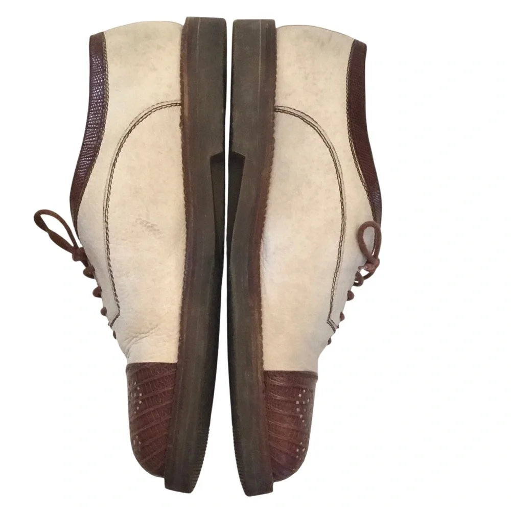 Vtg Susan Bennis Warren Edwards Leather Oxford Sz 10 Off White/Brown Cap Toe